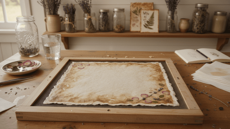 Module 4: Pressing frame with flowers and botanicals embedded in paper